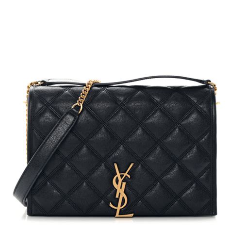 SAINT LAURENT Lambskin Quilted Mini Becky Chain Bag Navy 